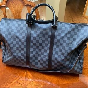 Carry on duffle bag, Louis Vitton, blue check with black detail.